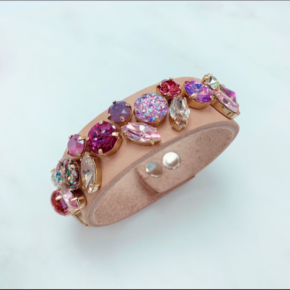 Crystal Bling Leather Cuff Bracelet
